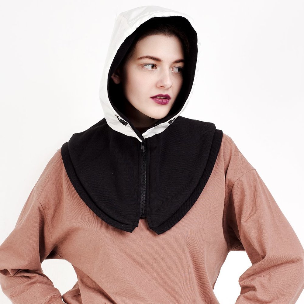 UNU Hooded Scarf White Cotton Waterproof Balaclava Hat NWT